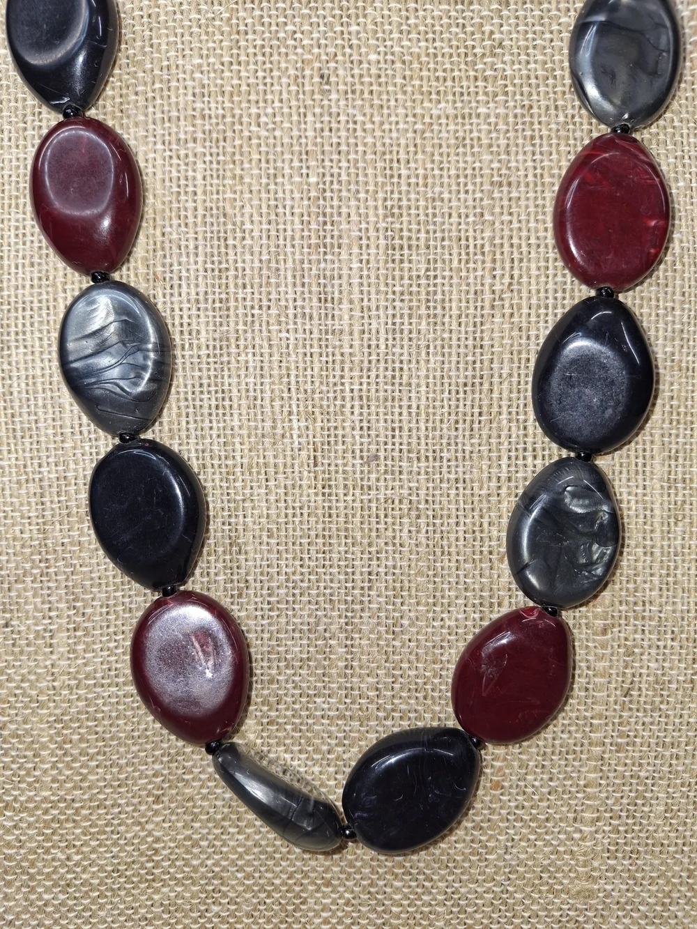 Handcrafted Red and Gray Statement Bead Necklace